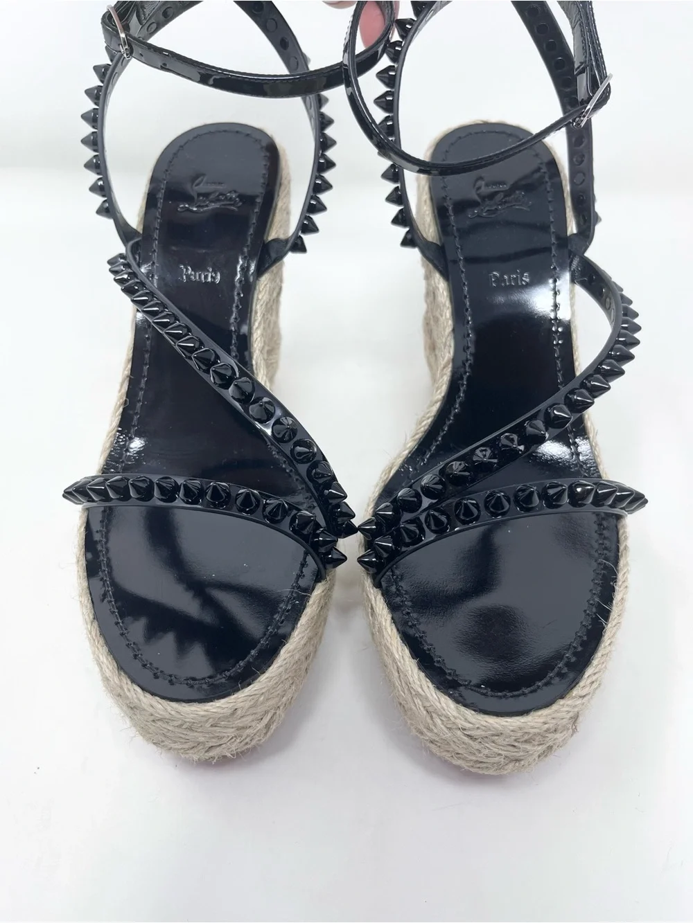 Christian Louboutin Mafaldina Espadrille Wedge Sandal Black Spike size 40 EU